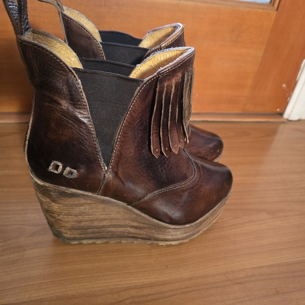 Bed Stu Brown Leather Wedge Ankle Boots 6.5